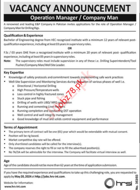 A Renowned And Leading E&P Company In Pakistan Jobs 2024