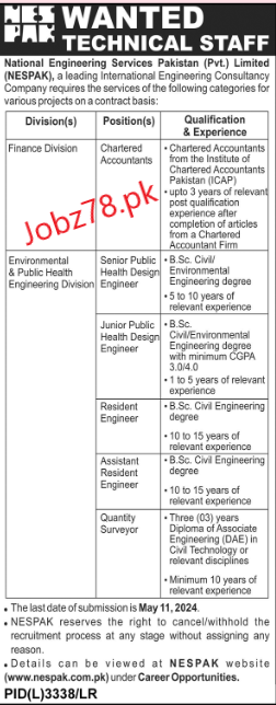 National Engineering Services Pakistan (Pvt) Limited (NESPAK) Jobs May 2024