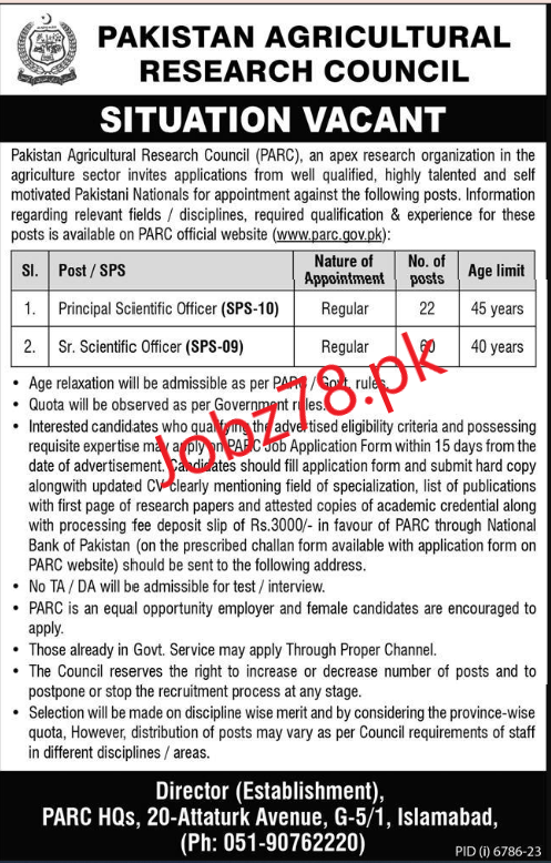 Pakistan Agriculture Research Council Jobs May 2024